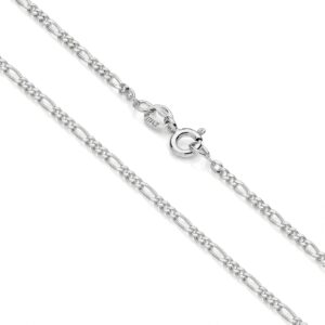 Aka Gioielli® – Diamond-coated Figaro Chain 1.7 mm 925 Sterling Silver Rhodium-Plated – Women’s Men’s Necklace Lengths: 40 45 50 55 60 70 cm