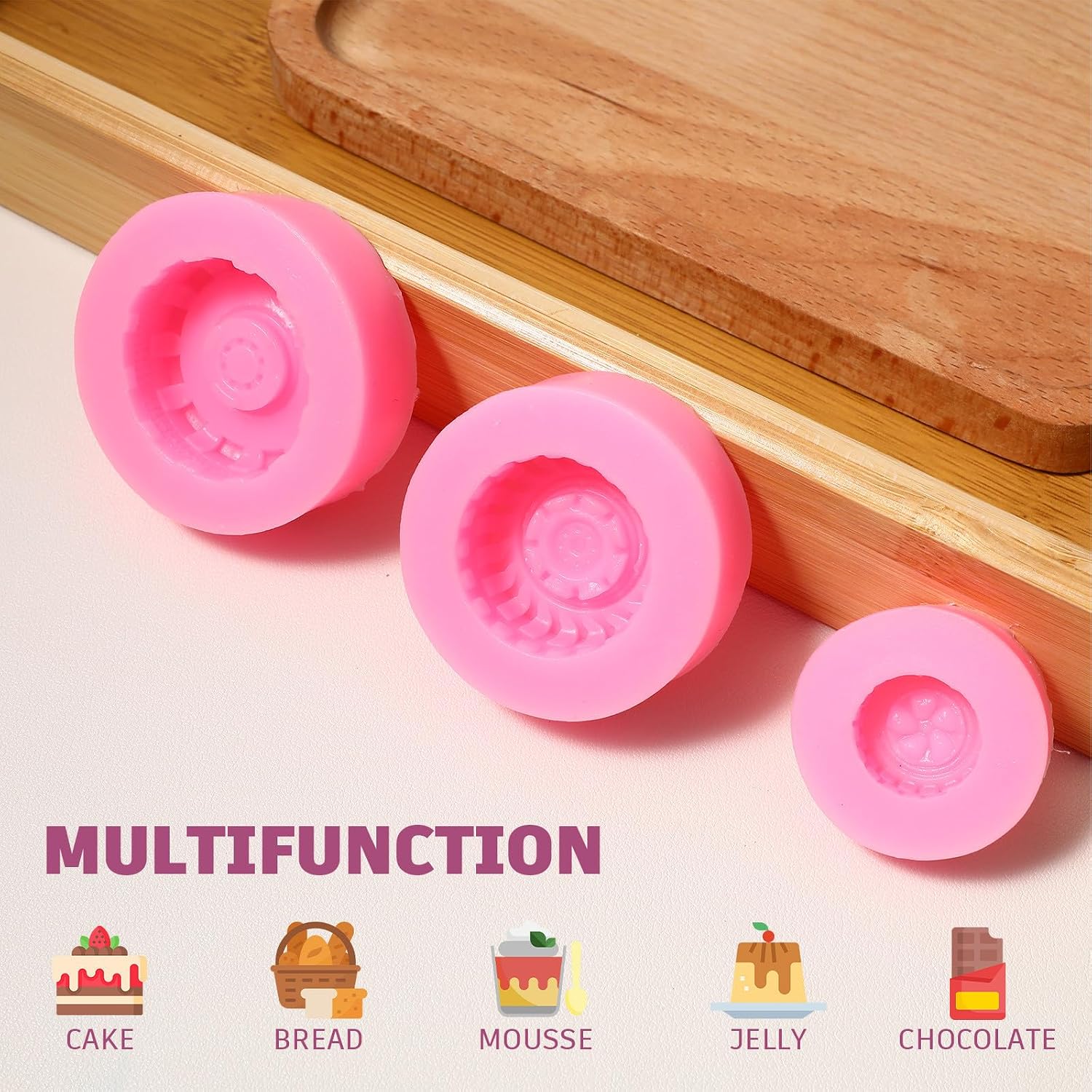 ABOOFAN Silicone Fondant Cake Mould Hoop 3 Pieces Round Chocolate Mould for Homemade Baking Smooth Non-Stick Reusable Suitable for Cakes Desserts and Pastries – Bild 9