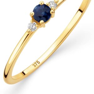 Orovi Women’s Gold Jewellery, Gold Ring with Sapphire/Amethyst/Ruby/Emerald/Topaz and 2 Diamonds 0.03 ct, Trilogy Ring, Engagement Ring, Gemstone 9ct Yellow Gold