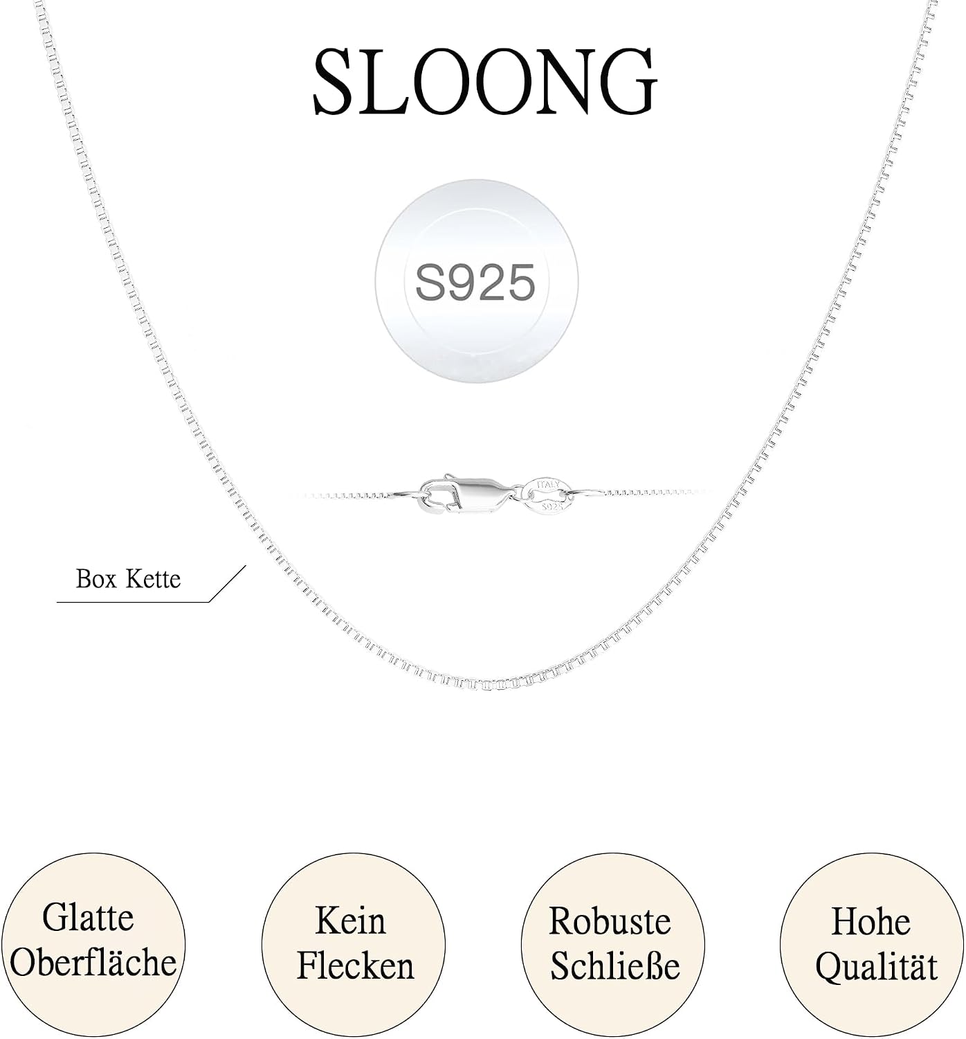 SLOONG 0.8MM Boxkette 925 Silber Over Damen 41/46/51/56/61CM – Bild 4