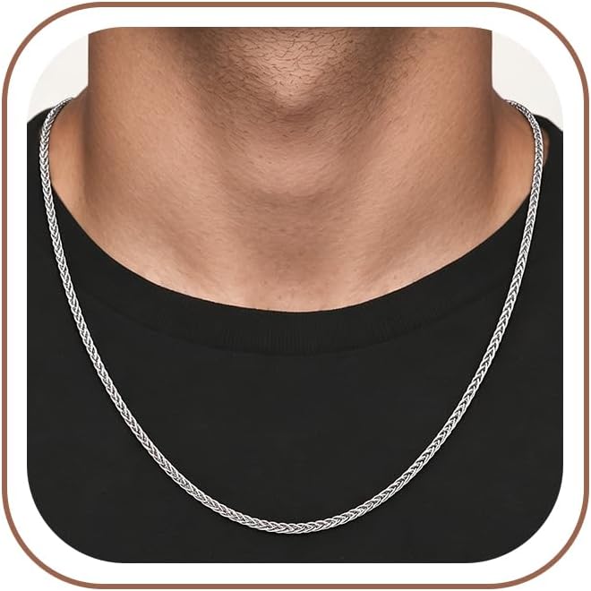 925 Silver Over Chain Men's 2/2.5/3 mm Wide Wheat Chain Necklace