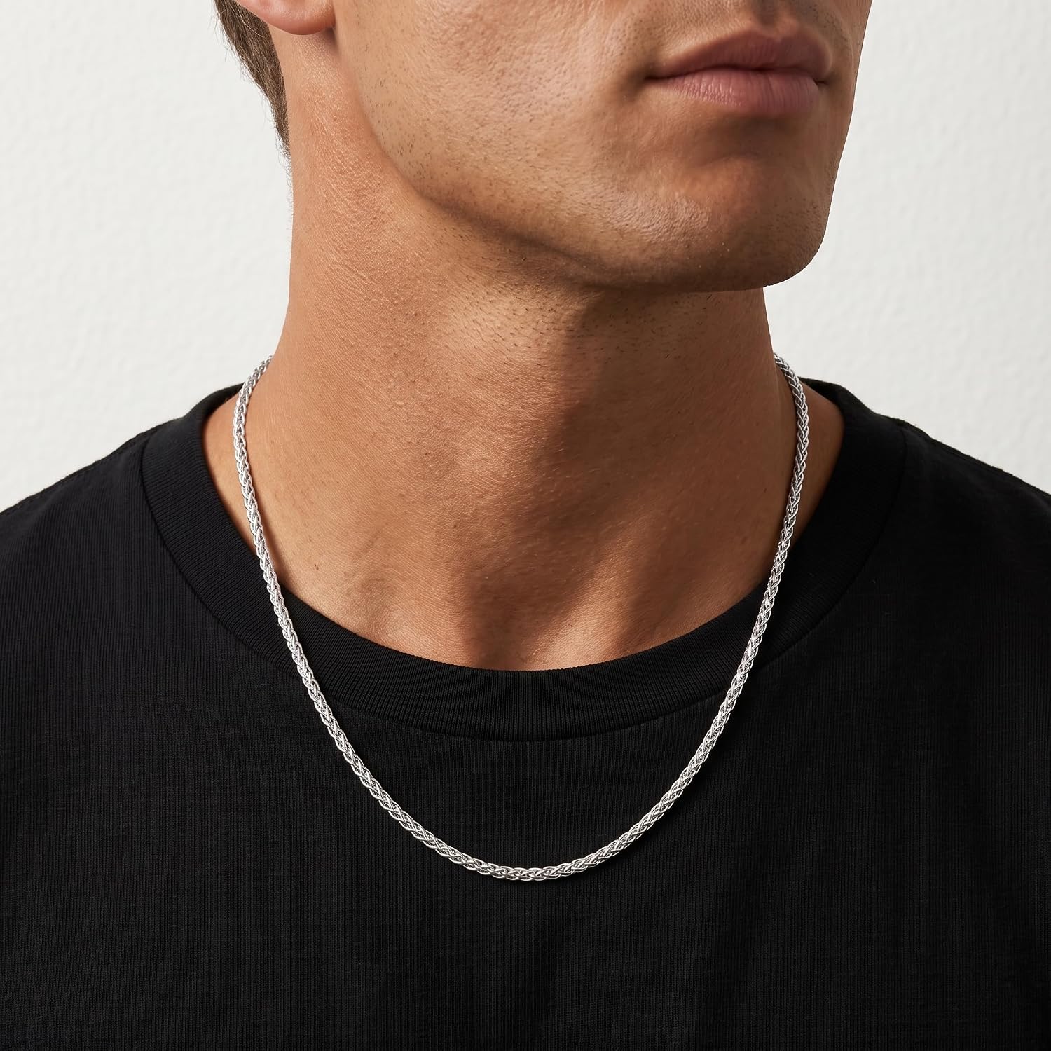 925 Silver Over Chain Men's 2/2.5/3 mm Wide Wheat Chain Necklace – Bild 2