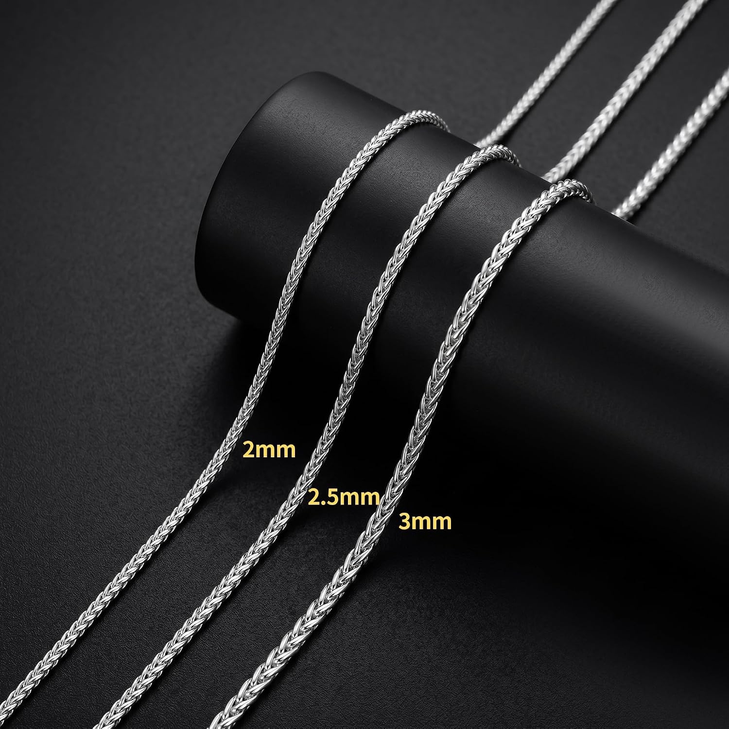 925 Silver Over Chain Men's 2/2.5/3 mm Wide Wheat Chain Necklace – Bild 6