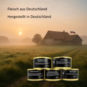 Hausmacher Premium Sausage Set, 5 Different Varieties, Liver Sausage, Lyoner, Beer Sausage, Schwartenstomen, Bratwurst, 400 g Cans, Traditional German Delicatessen