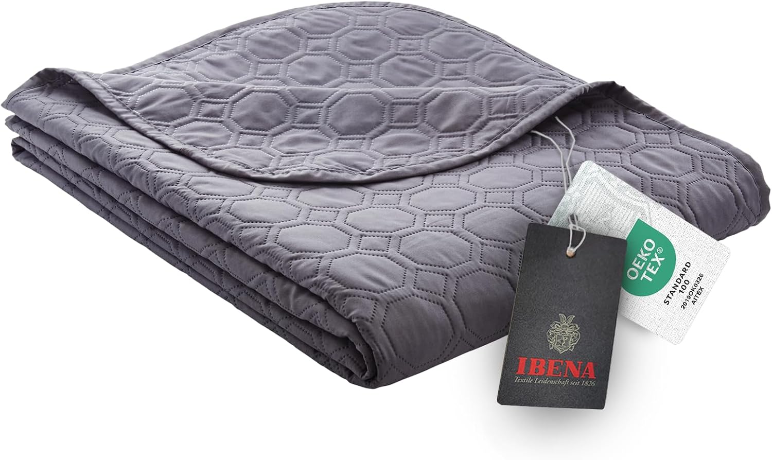 Ibena Nancy Tagesdecke 280 x 250 cm – Wohndecke Anthrazit – leichte Bettüberwurf mit Steppmuster