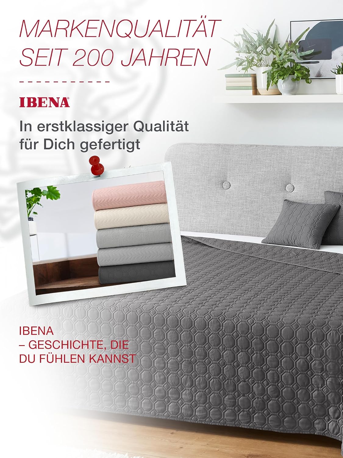 Ibena Nancy Tagesdecke 280 x 250 cm – Wohndecke Anthrazit – leichte Bettüberwurf mit Steppmuster – Bild 6