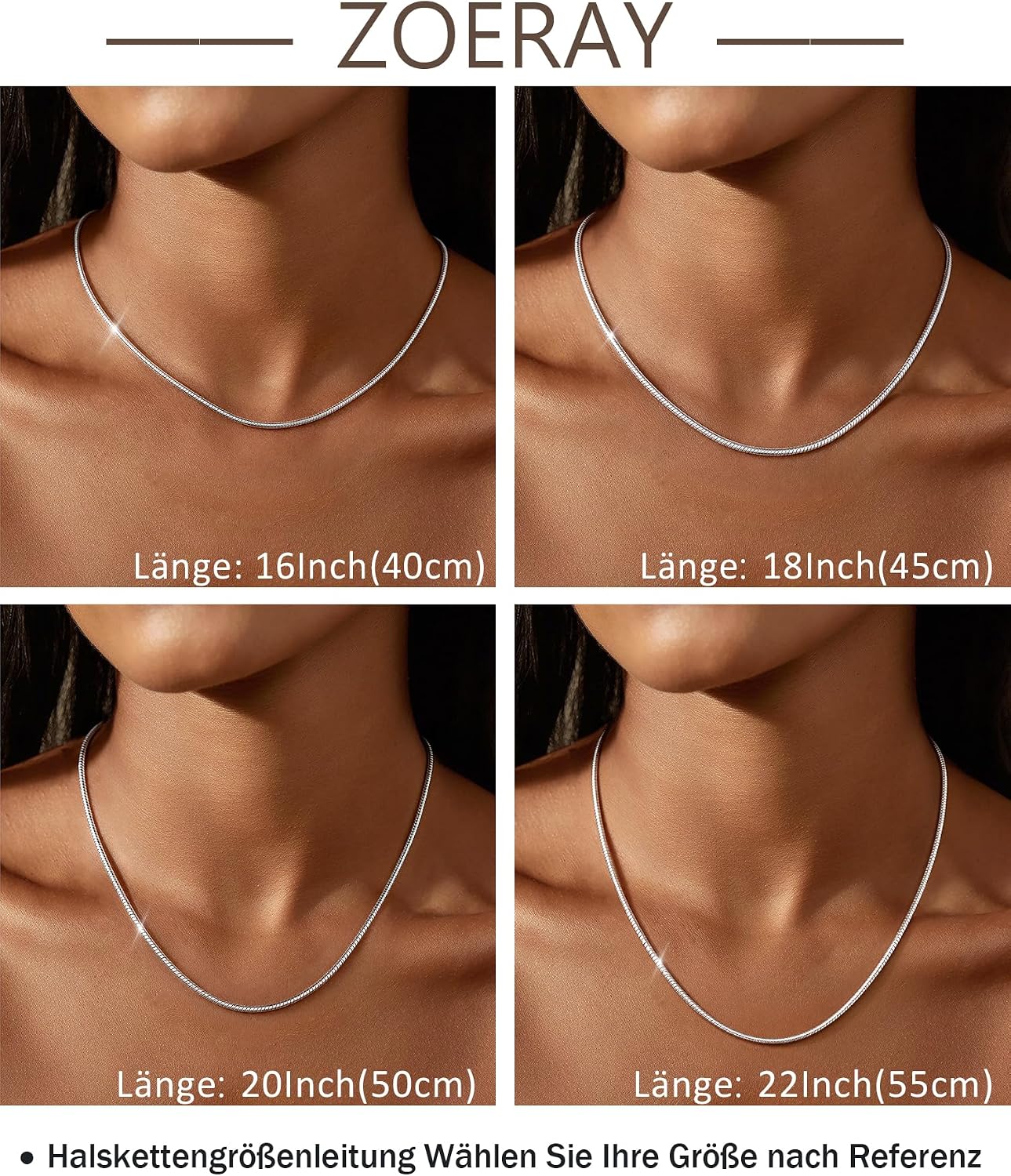 ZOERAY Women's 925 Silver Necklace without Pendant Silver Snake Chain – Bild 3