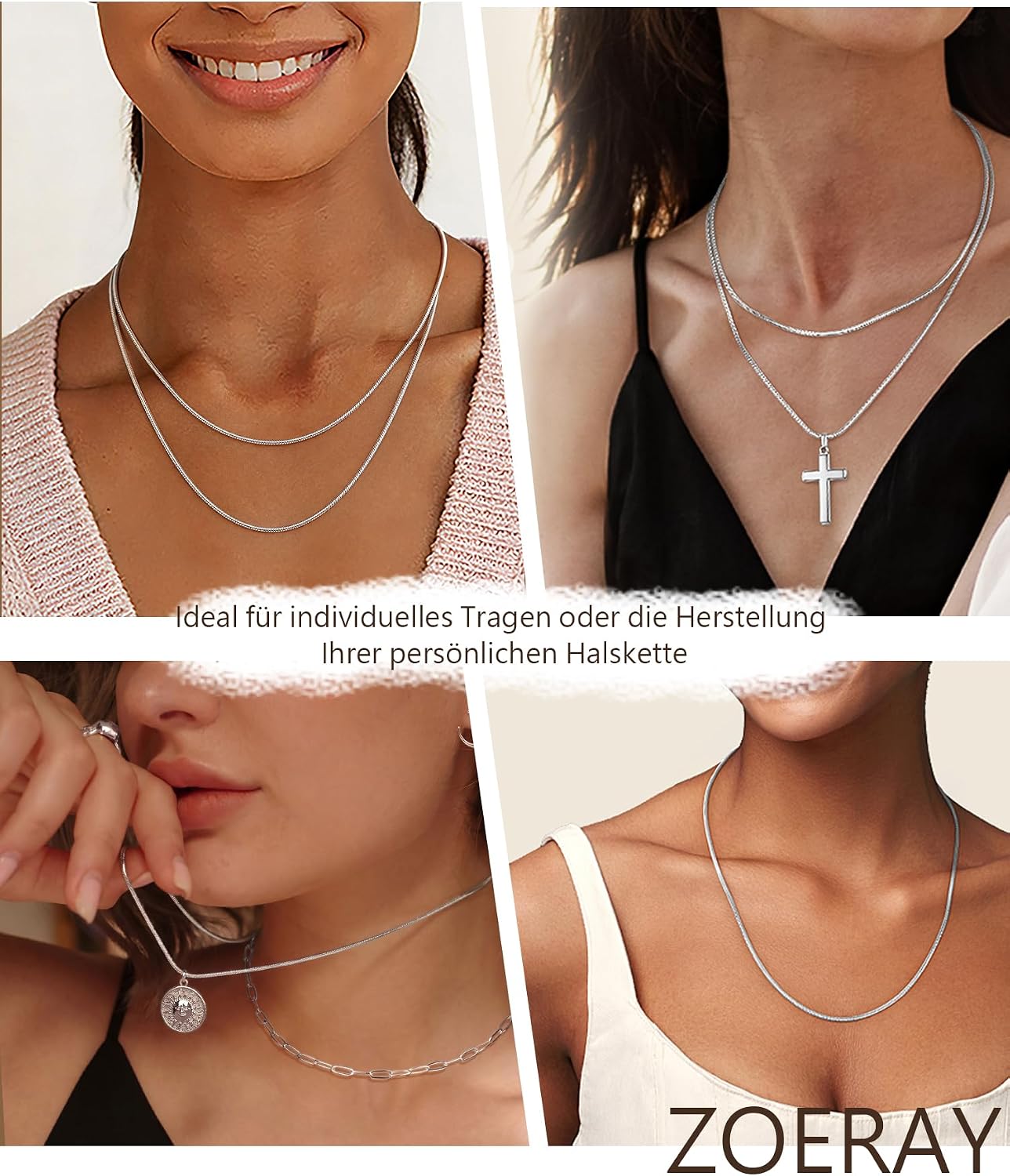 ZOERAY Women's 925 Silver Necklace without Pendant Silver Snake Chain – Bild 5