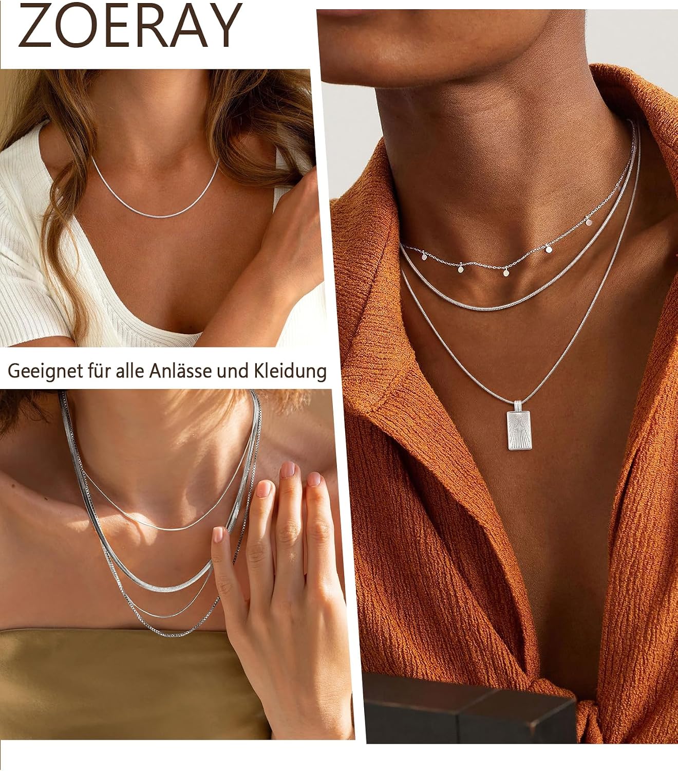ZOERAY Women's 925 Silver Necklace without Pendant Silver Snake Chain – Bild 8