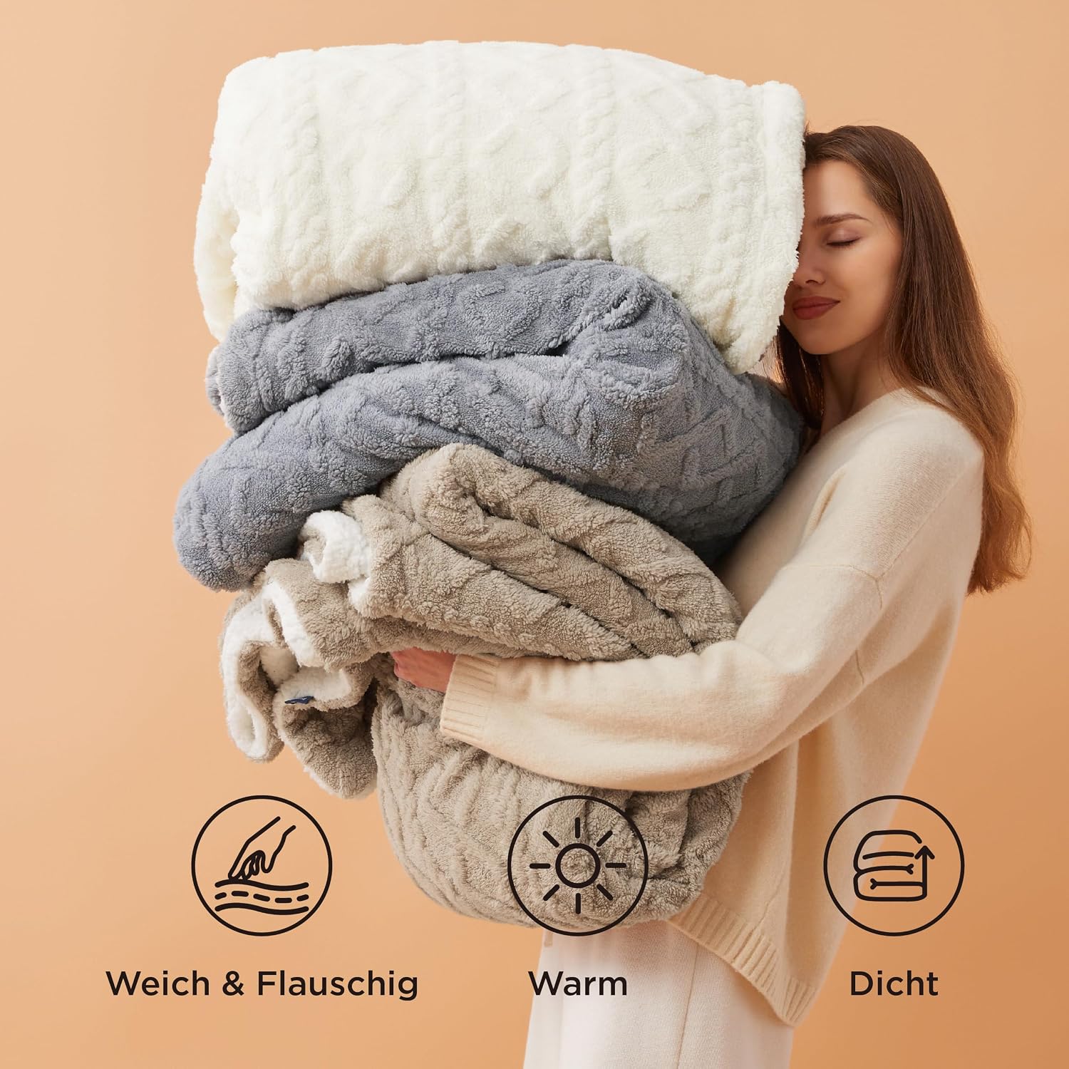 BEDSURE Sherpa Knitted Blanket 220 x 240 cm Warm Wool Blanket Blue – Bild 8