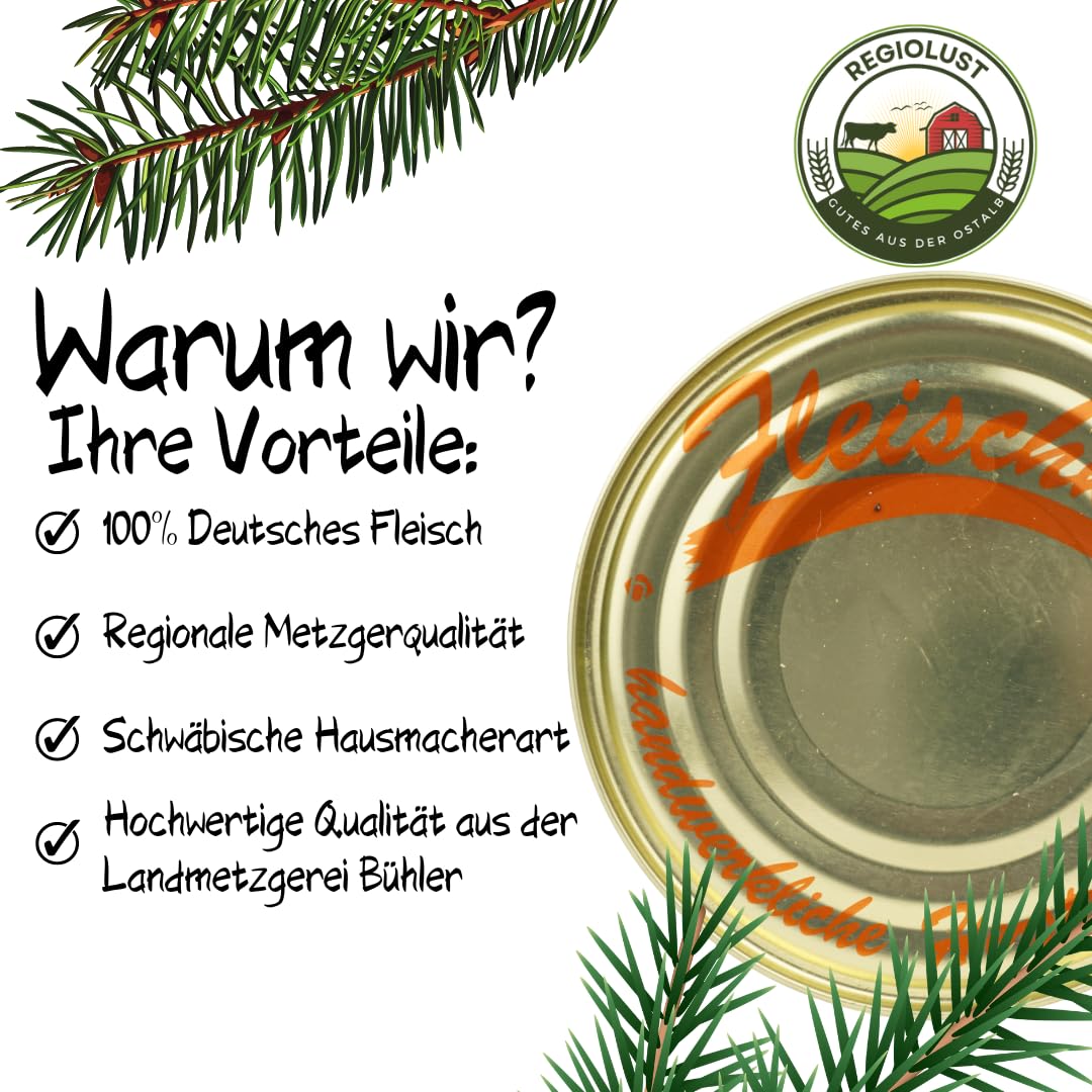 Bavarian Beer Sausage Canned Sausage 190 g to 400 g Made from 80% German Beef and Pork, Traditional Homemaker Style, Sausage Preserved by Butcher Shop Bühler Delicious Sausage Cold Cuts (400 g) – Bild 6