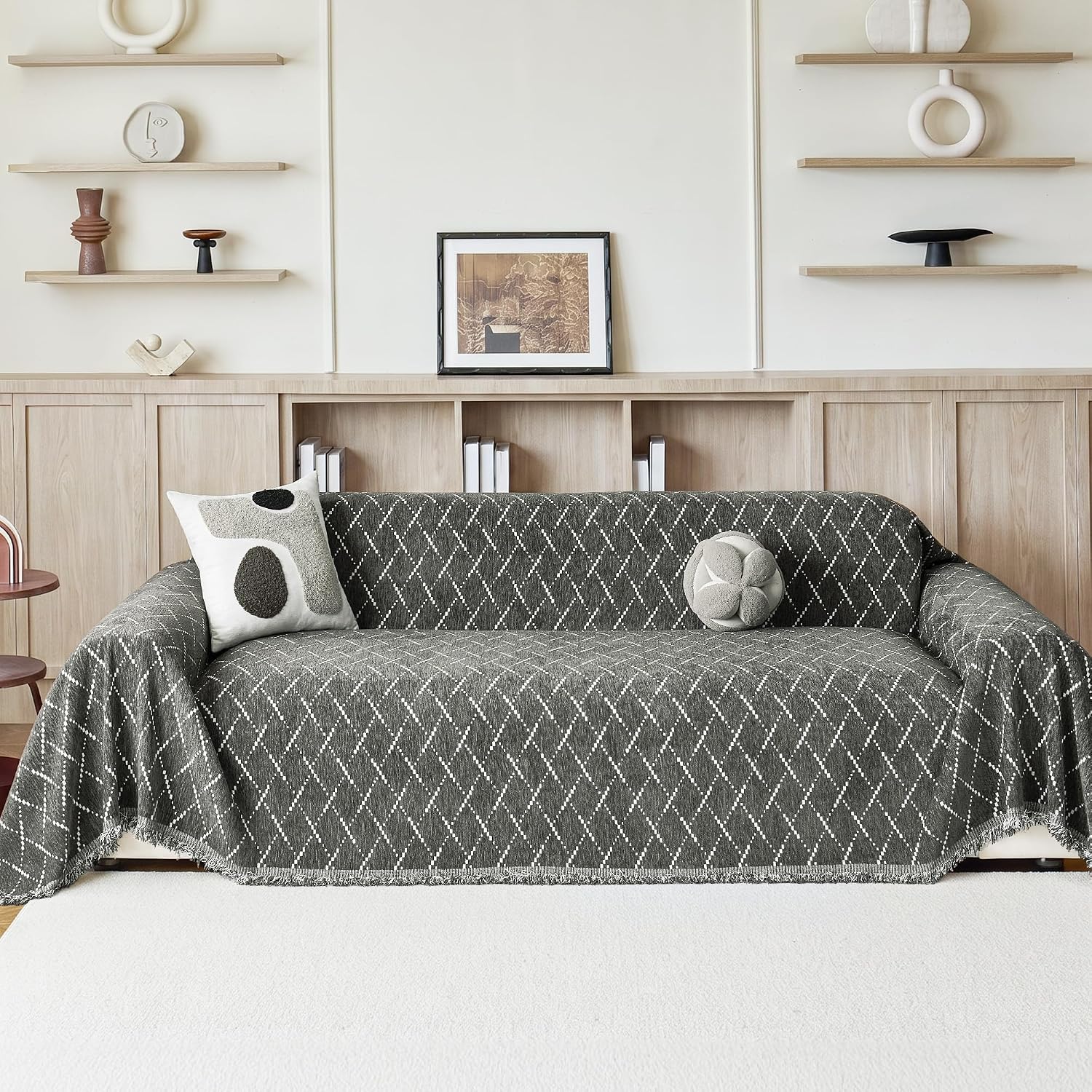 Chenille Sofa Cover 2/3/4 Seater, Sofa Throw Blanket, Couch Blankets for Protection, 230 x 300 cm, Dark Grey – Bild 7