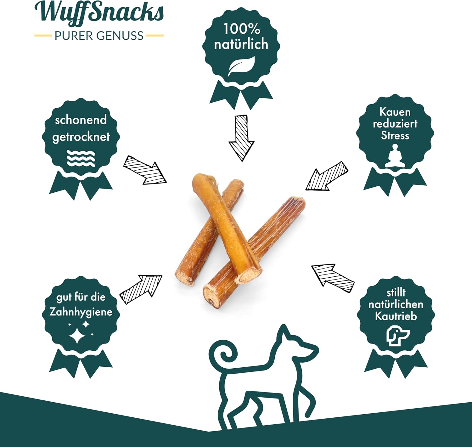 Oxsenziemer for Dogs, Pack of 20, 12 cm, Natural and High-Quality Ox Brick Pieces, Bully Sticks, Low Fat and Protein Rich Chew Items for Dental Care Wuffsnacks – Bild 4
