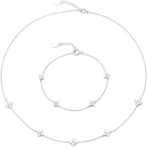 925 Women's Necklace Bracelet Silver Jewellery Four Leaf