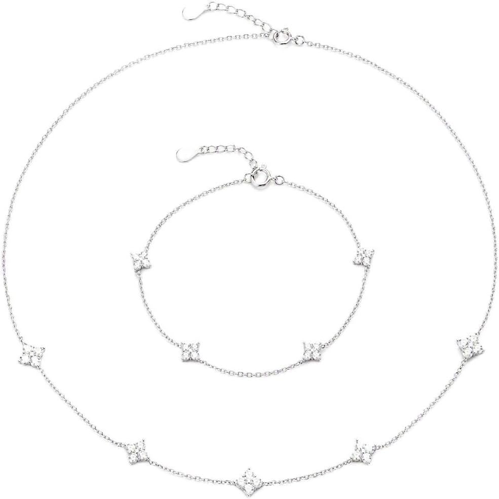 925 Women's Necklace Bracelet Silver Jewellery Four Leaf