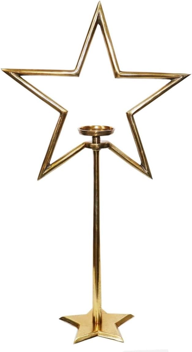 Antikas - Kerzenständer Stern aus Aluminium, Gold glänzend, für Stabkerzen