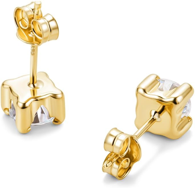 MIORE Jewellery Women's Stud Earrings Gold 375 9ct Yellow Gold/White Gold Women's Earrings with Cubic Zirconia/Sapphire/Ruby/Emerald in Prong Setting Gold Stud Earrings Women's Earrings – Bild 5