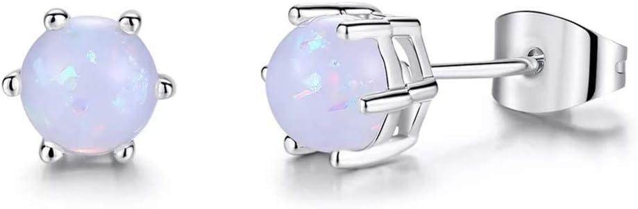 AILUOR Opal-Schmuck-Set, Sterlingsilber, künstlicher Edelstein, runder Heiligenschein, Solitär-Anhänger, Halskette und Ohrstecker-Set – Bild 3