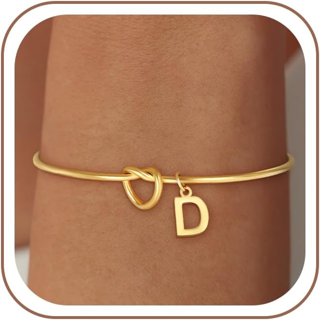 SLOONG Christmas Gifts for Women Girls Children 18K Gold/Silver Gold-Plated Knot Bracelet with Letters Monogram Bracelets Personalised Bracelet Jewellery Gifts for Women Girls Girlfriend