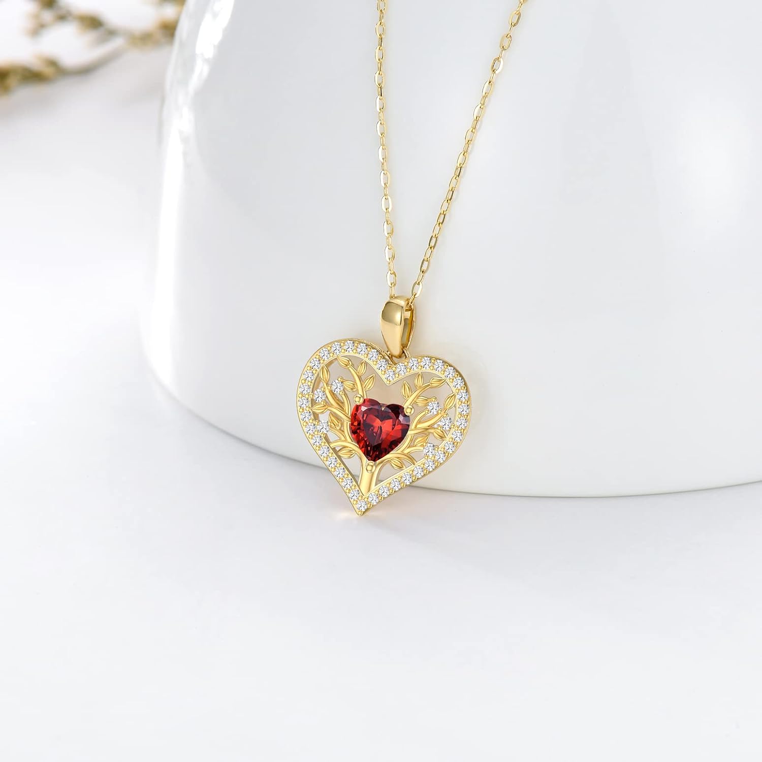 9k Gold Tree of Life Necklace for Women, 375/9ct Real Gold Tree of Life Birthstone Heart Pendant Necklace Jewellery Gifts for Birthday Christmas 40 + 5 cm – Bild 5