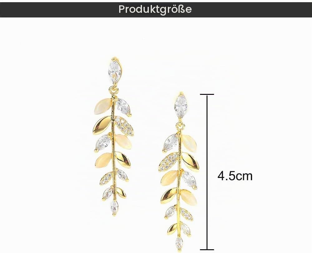 Earrings Women's Gold, Leaf Earrings, Hanging Drop Earrings, Long Drop Earrings with AAA Zirconia, Earring Ear Boutons, Gold Jewellery, Hypoallergenic Ear Cup Jewellery for Girls (Gold) – Bild 2