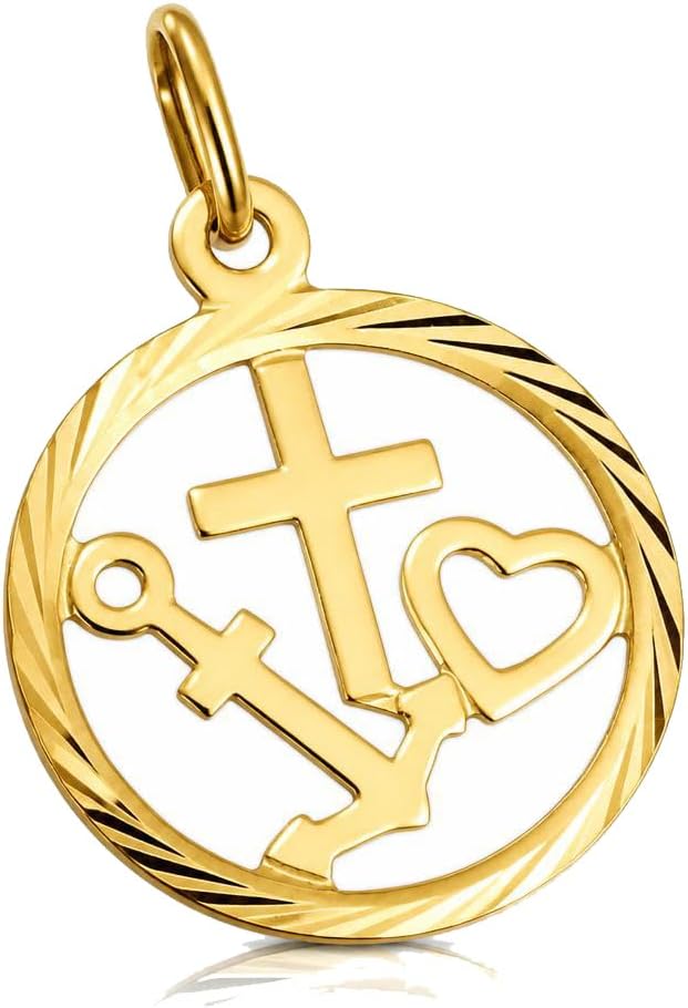 CLEVER SCHMUCK Faith Love Hope Necklace Gold Diameter 14 mm Diamond-Coated + Curb Chain 45 cm 925 Sterling Silver Gold-Plated in Luxury Case – Bild 3