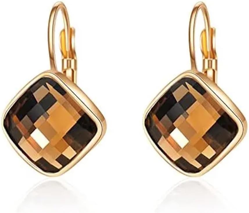 Crystalline Azuria Women's 18ct Rose or White Gold-Plated Rhombus Square with Crystals Hook Earrings for Women and Girls