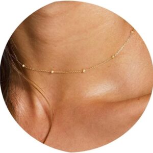 Tewiky Gold Chain for Women - Thin Pearl Necklace with Wave Box Design, Filigree Layered Choker Necklace, Trendy Jewellery