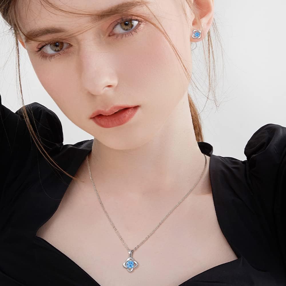 Jewellery Set Women's Silver, 925 Sterling Silver Clover Necklace Stud Earrings Bracelet Set with Cubic Zirconia Clover Jewellery Sets Gift for Girls Women – Bild 7