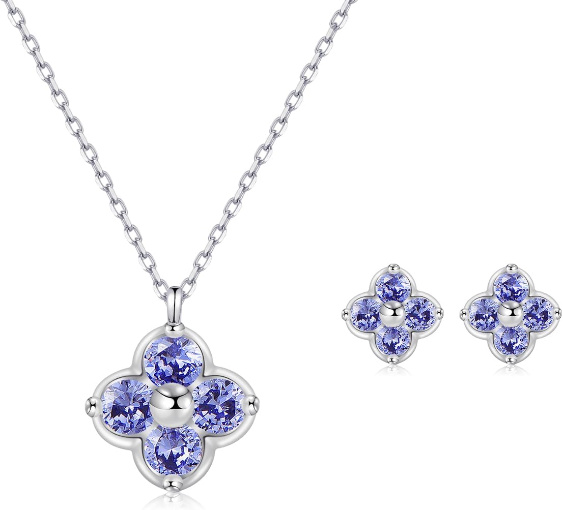 Women's Clover Birthstone Jewellery Set in 925 Sterling Silver