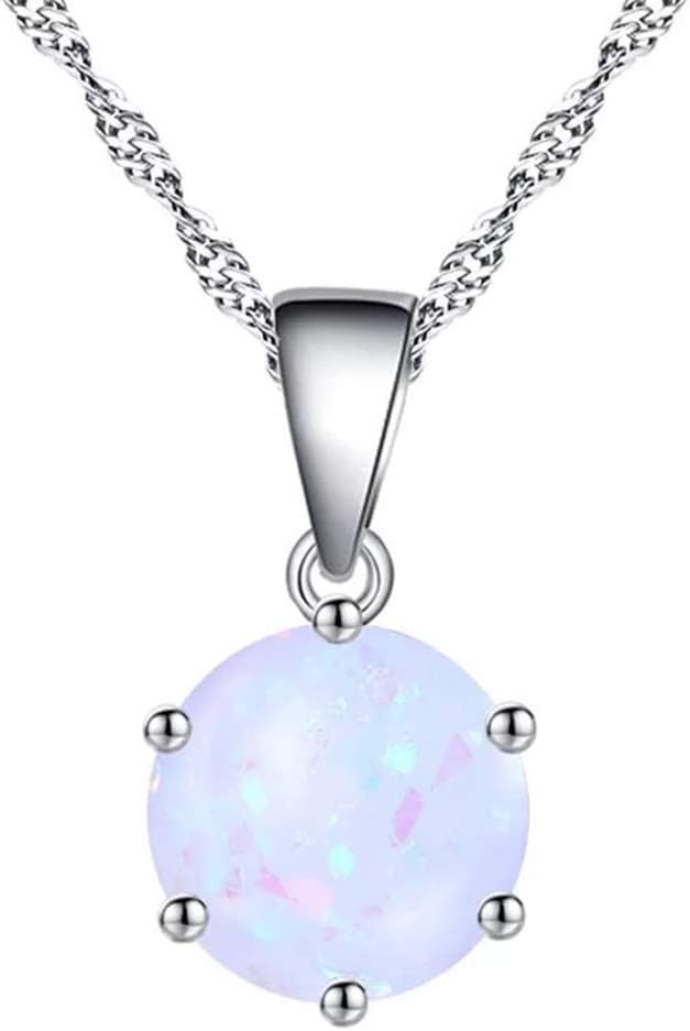 AILUOR Opal-Schmuck-Set, Sterlingsilber, künstlicher Edelstein, runder Heiligenschein, Solitär-Anhänger, Halskette und Ohrstecker-Set – Bild 5