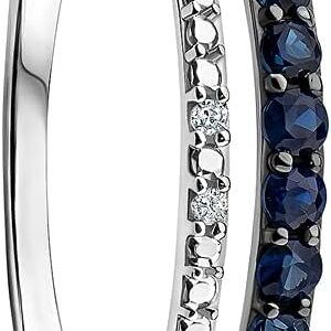 Orovi Jewellery 9ct Gold Ladies 0.01ct Diamond Double Row Ring White Gold with a Row of 10 Blue Sapphire Gemstones and a Row of 4 Diamonds Brilliant Eternity Rings