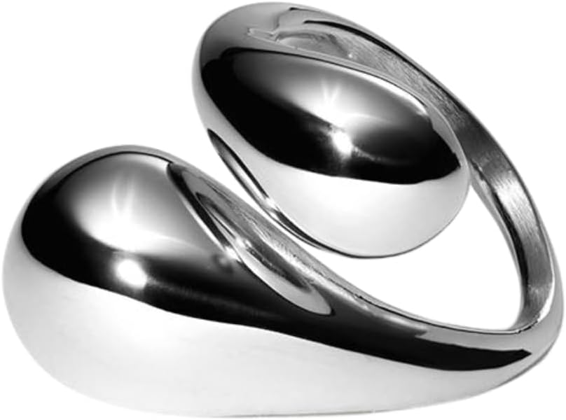 Purelei Swirl Ring - Adjustable Curved Shape Statement Ring - 14K/18K Gold Plated Stainless Steel - Teardrop Design - Sizes S/M & M/L - 7.16g - Water Resistant