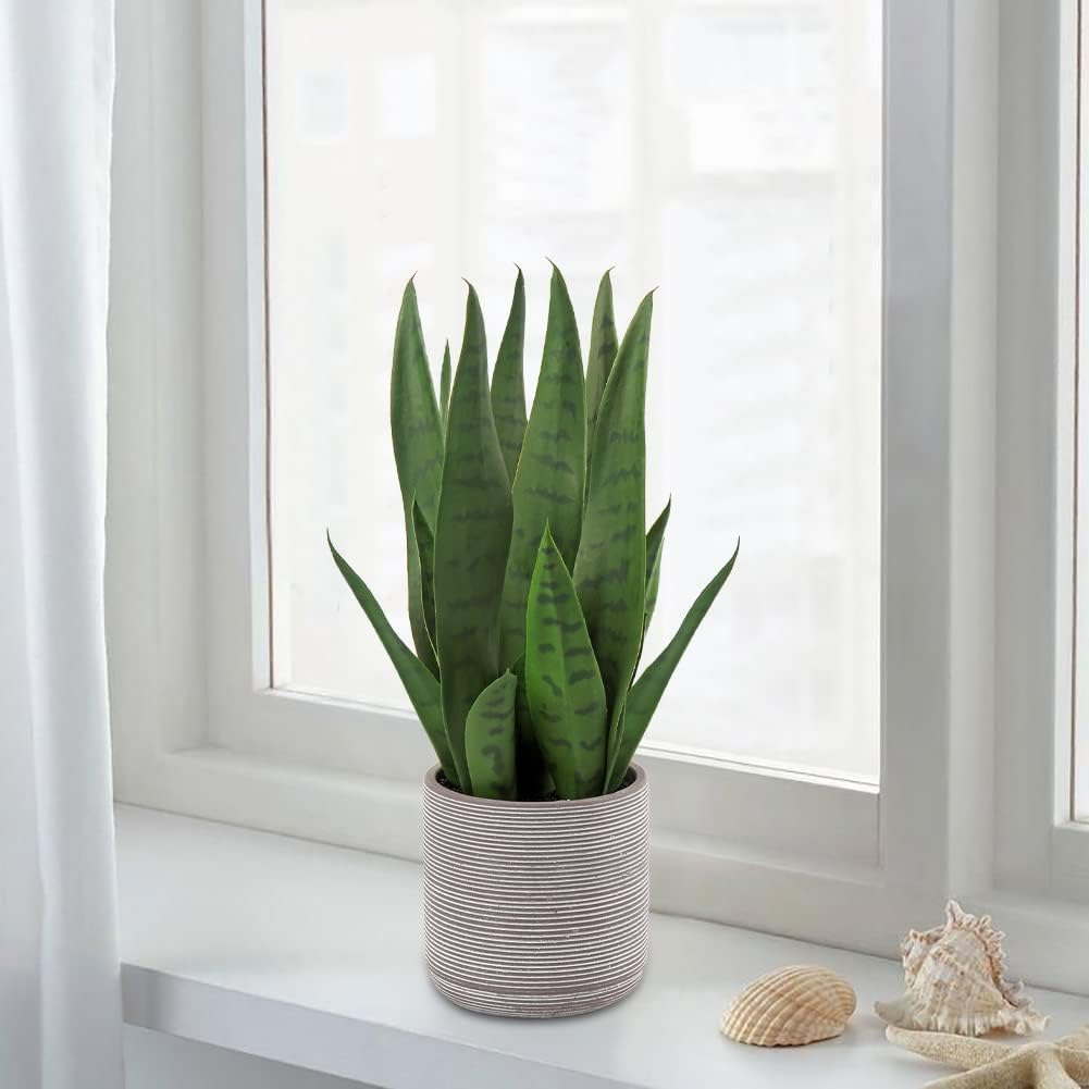 Briful Sanseveria Artificial Indoor Plant Decorative Plant Height 40 cm in Cement Pot – Bild 6