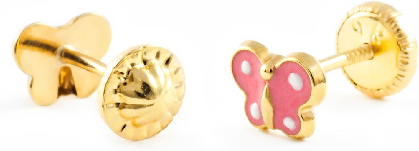 Women's & Children's Pink Butterfly Stud Earrings - Yellow Gold 9 Carat (375) - Gift Box – Bild 2