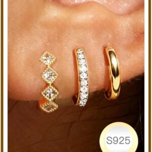 SMILYA 3 Pairs of Earrings Gold for Women Gold Earring Stacks Gold Hoops Earrings Hoop Earrings Set Jewellery Gifts