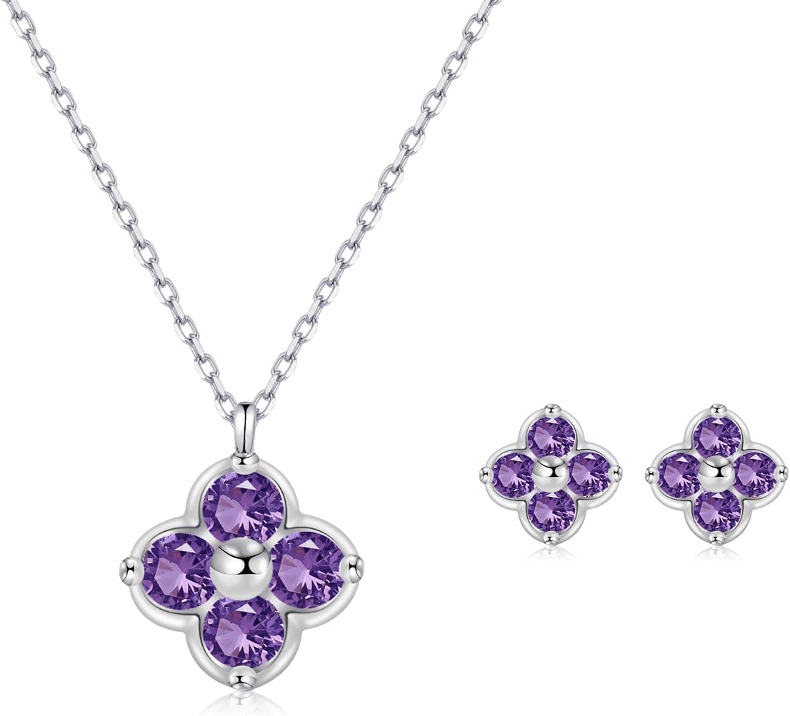 Women's Clover Birthstone Jewellery Set in 925 Sterling Silver
