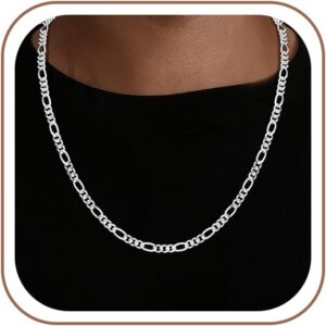 S925 Silver Over 4 mm Wide Figaro Chain for Men 46/51/56/61/66/76 cm