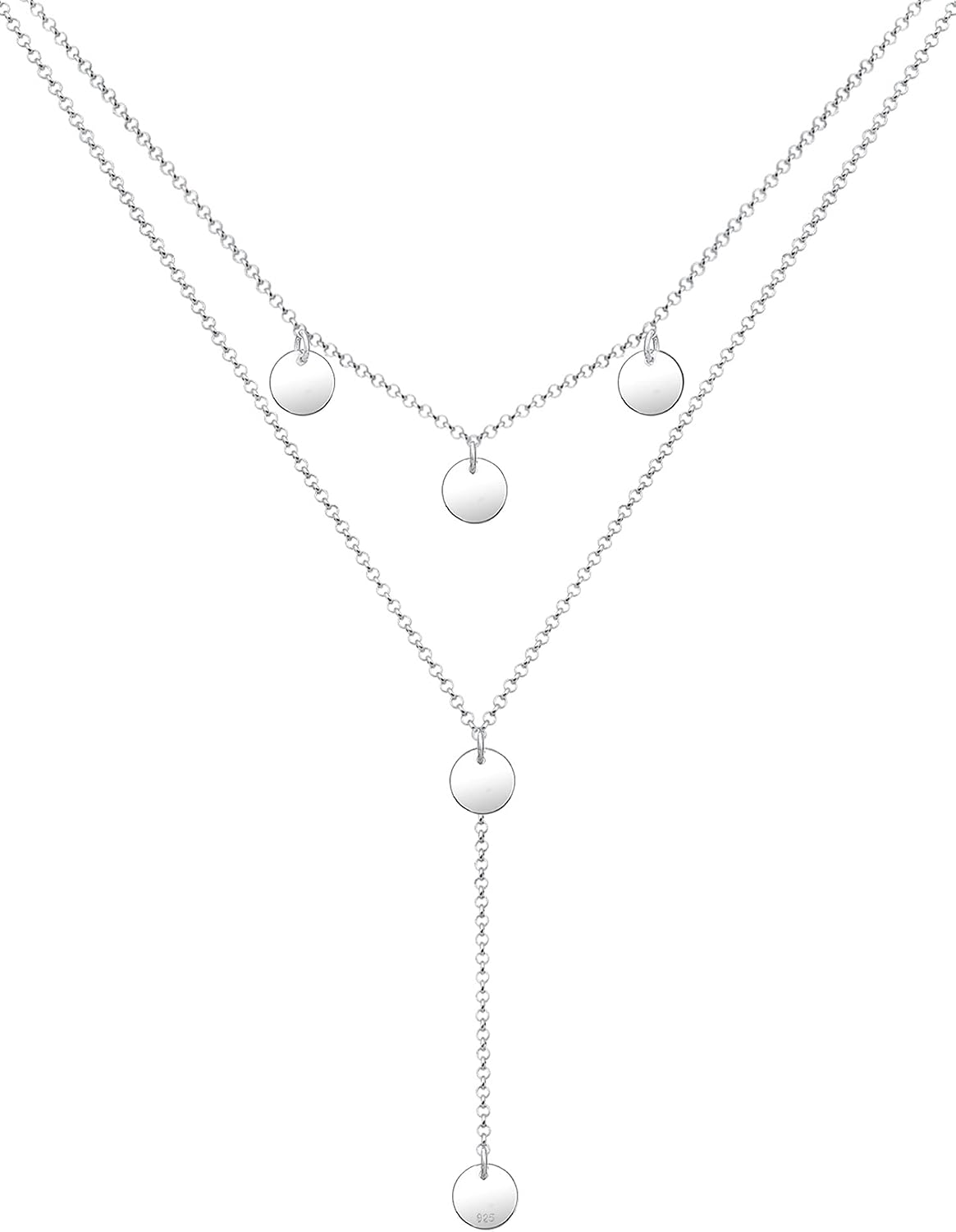 Elli Women's Y-Chain Geo Layer Circle Plate Necklace 925 Sterling Silver – Bild 3
