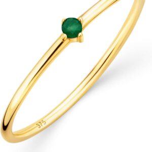 OROVI Women’s Engagement Ring, 9ct 375 Yellow Gold – Gemstone Ring, Gold Ring with Natural Emerald in Prong Setting Hypoallergenic Gold Ring, Jewellery Ladies, Gold Jewellery, Includes Elegant Jewellery Box