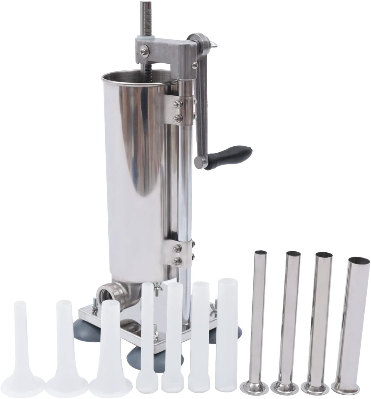 3L Sausage Stuffer Manual Sausage Machine, Stainless Steel Vertical Hand Crank Sausage Sausage Stuffer Machine with Stainless Steel Tubes Plastic Tubes Suction Cups for Kitchen Restaurants – Bild 3