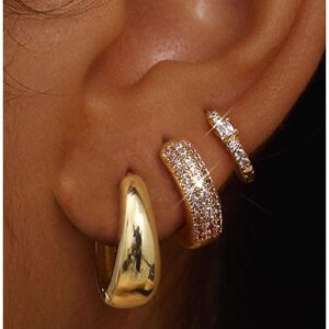 Chriscoco 3 Pairs of Earrings Gold/Silver Set Hoop Earrings Gold Hoop Earrings Silver Hoop Earrings Women's Hypoallergenic Golden Earrings Women's Lightweight Small Hoop Earrings for Girls
