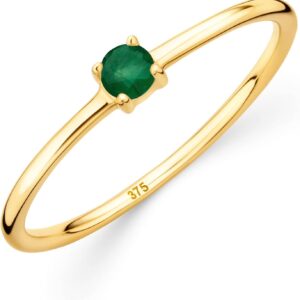 Orovi Damen Goldschmuck, Verlobungsring mit Smaragd Gold Ring mit Solitaire Edelstein Geburtsstein 9 Karat (375) Gelbgold