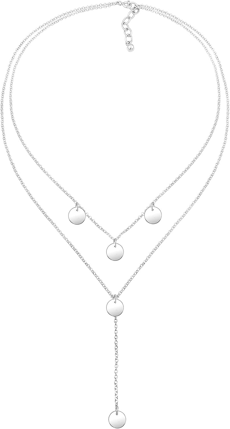Elli Women's Y-Chain Geo Layer Circle Plate Necklace 925 Sterling Silver – Bild 2
