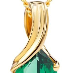 MIORE Women’s Necklace, 9 Carat 375 Yellow Gold and 18 K Gold-Plated 925 Silver, Emerald/Ruby/Topaz/Sapphire/Aquamarine Drop Pendant, Made in Italy, Curb Chain 45 cm, Women’s Jewellery Box
