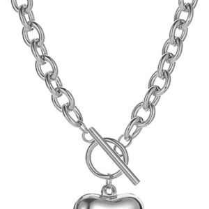 18K White Gold Plated Chunky Cuban Chain Necklace for Women Heart Moon Hypoallergenic Jewelry for Women