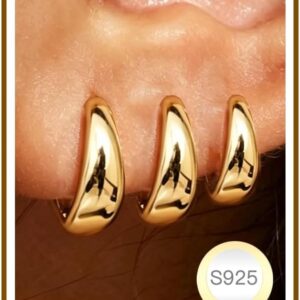 SMILYA 3 Pairs of Earrings Gold for Women Gold Earring Stacks Gold Hoops Earrings Hoop Earrings Set Jewellery Gifts