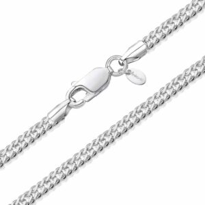 Amberta 925 Sterling Silver Women's Necklace - Rhombus Curb Chain - 2 mm Width - Various Lengths: 40 45 50 55 cm