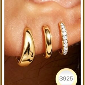 SMILYA 3 Pairs of Earrings Gold for Women Gold Earring Stacks Gold Hoops Earrings Hoop Earrings Set Jewellery Gifts