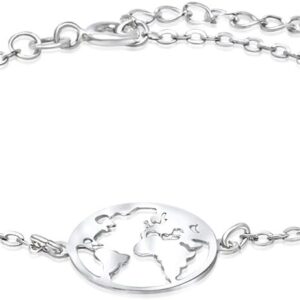 World Map Bracelet for Women, Made of 925 Genuine Sterling Silver, World Map Design Jewellery, Travel Jewellery, Gift Box